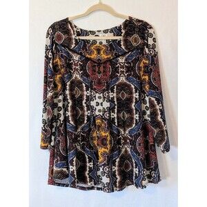 Dressbarn Plus Size 1X Boho Paisley Print Blouse 3/4 Sleeve